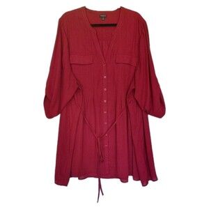 Torrid Size 5 Burgundy Longline Button Front Belted Tunic Top/Short Dress
